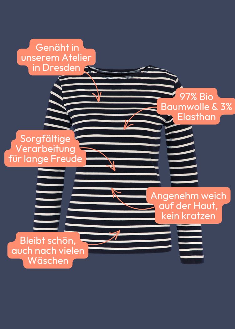 Gestreiftes Shirt Damen Navy/Natur – nachhaltig hergestellt und besonders weich, zeitloses Streifenmuster aus hochwertiger Bio-Baumwolle