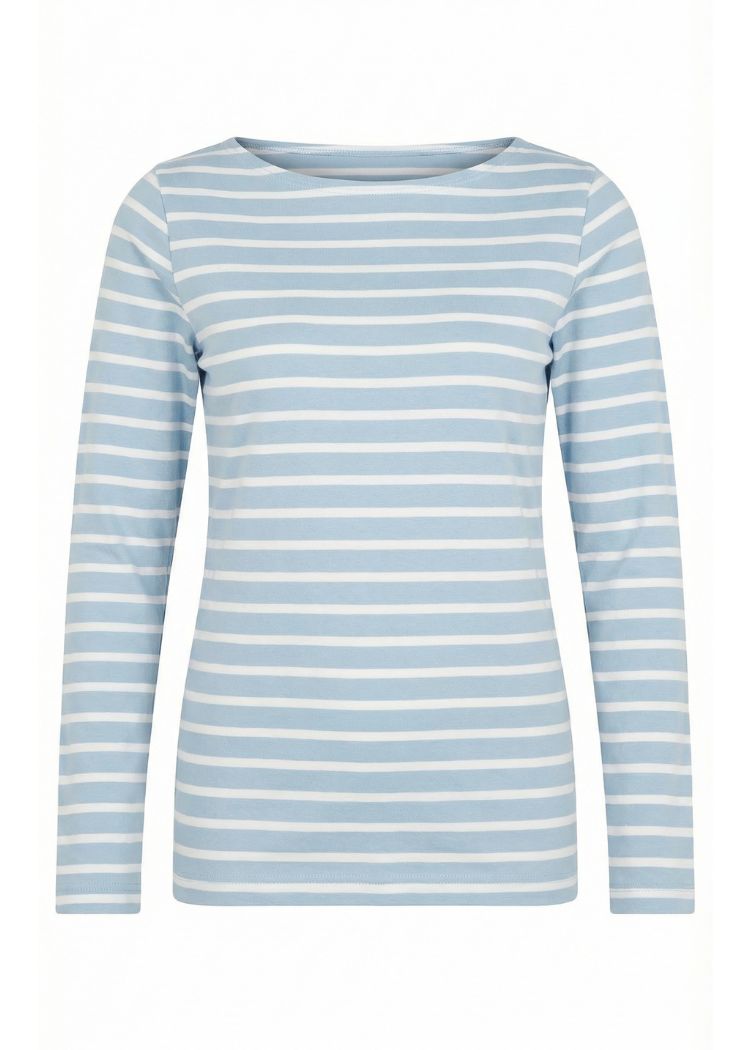 Damen Langarmshirt aus Bio-Baumwolle im klassischen Streifendesign hellblau-weiß - genäht in Deutschland von internaht