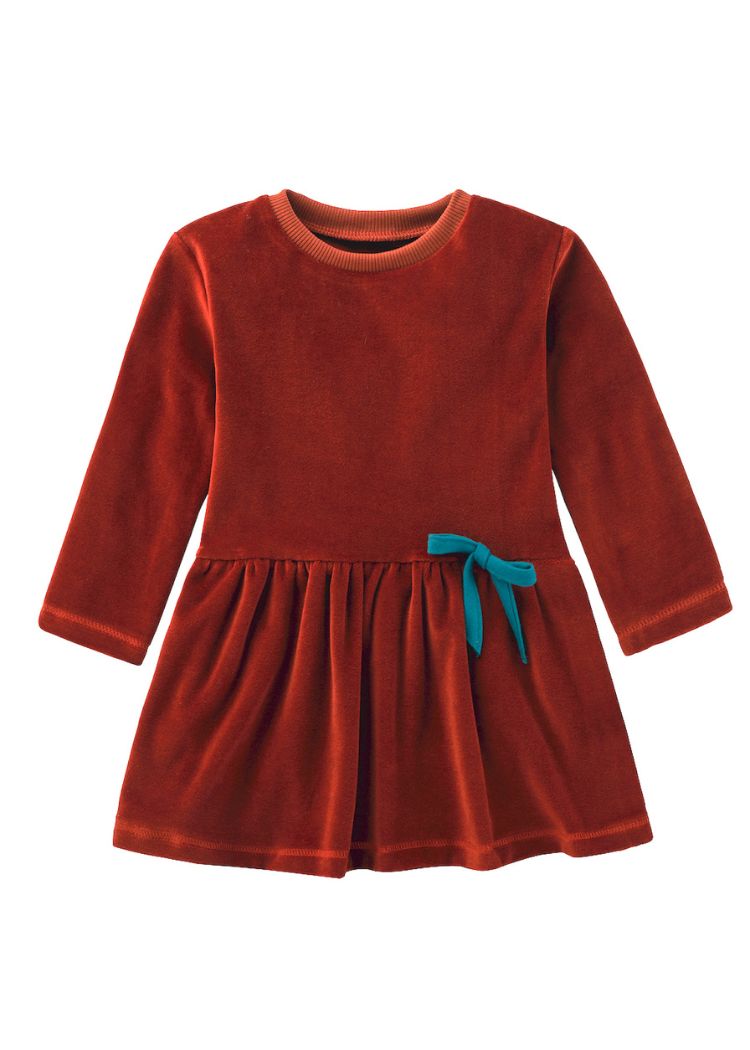 Samtkleid für Mädchen in Henna aus 100% Bio-Baumwolle ohne Chemiefasern von internaht