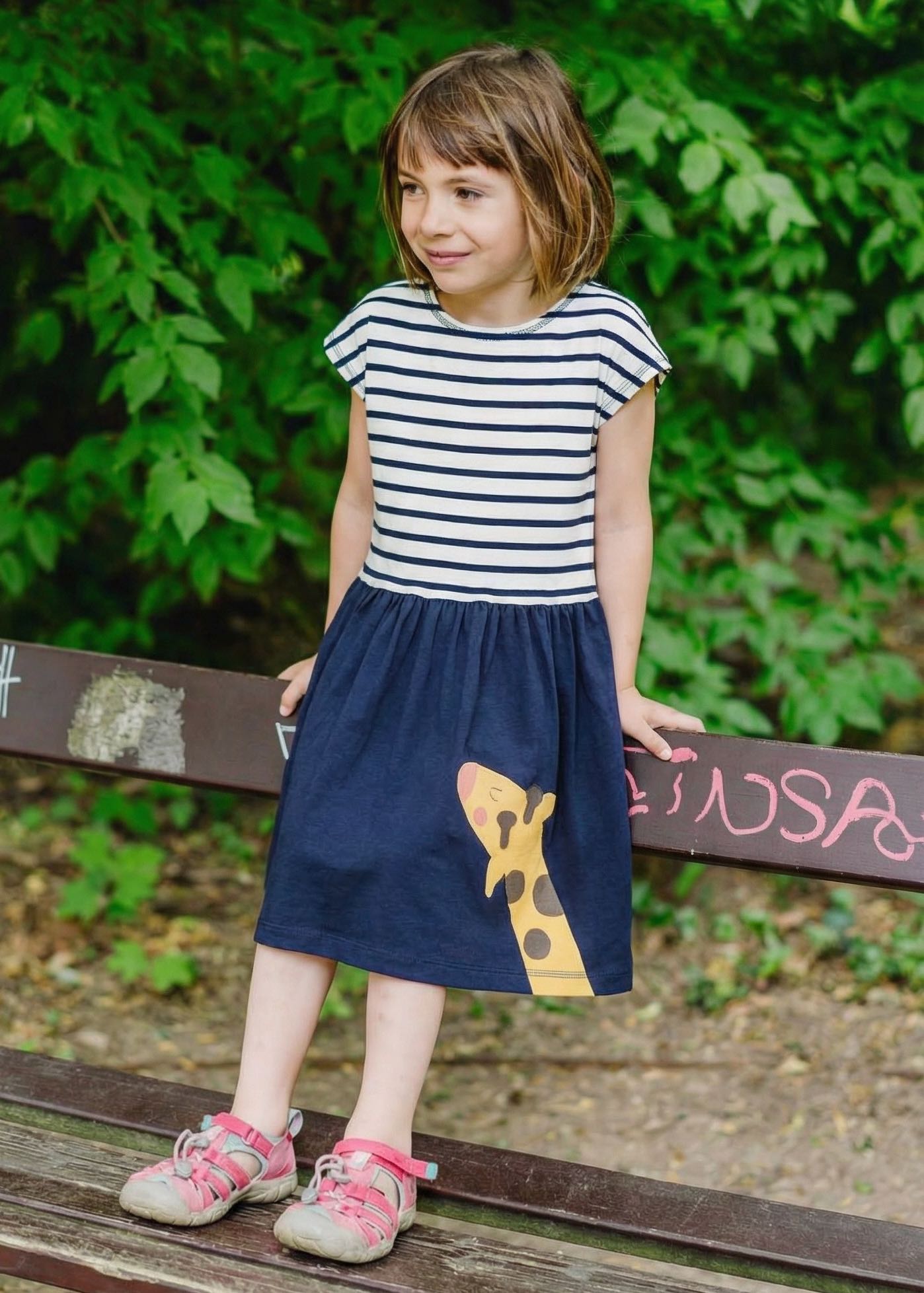 Kinder Sommerkleid Mädchen nachhaltig & weich mit Giraffe aus 100% Bio Baumwolle