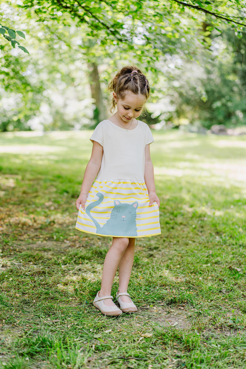 Kinder Sommerkleid Mädchen nachhaltig & weich mit Katzenmotiv aus 100% Bio Baumwolle