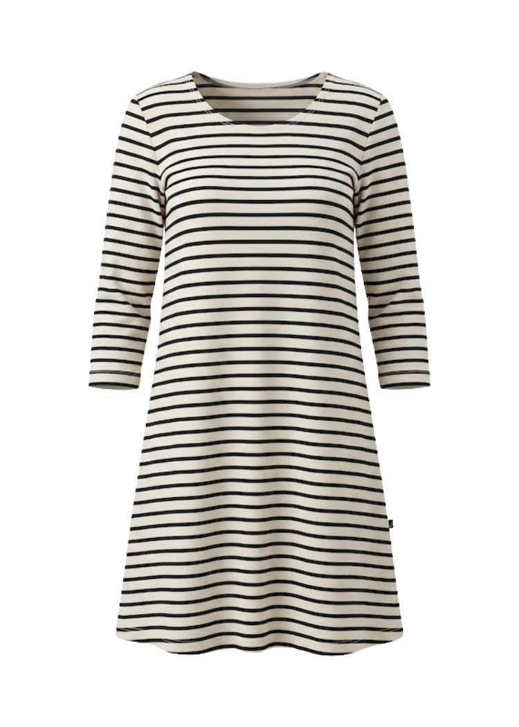 Gestreiftes Kleid Damen ecru-navy – Detailansicht Streifen, Bio-Baumwolle (kbA) aus hochwertiger Manufakturarbeit von internaht