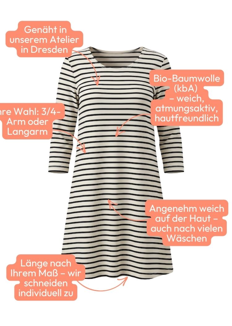 Streifenkleid Bio Baumwolle ecru-navy – nachhaltig und besonders weich, handgefertigt in Dresden von internaht