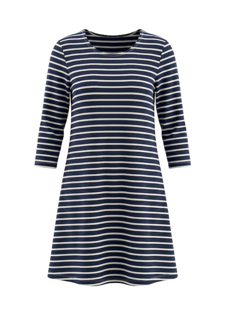 Gestreiftes Kleid Damen navy-ecru – Detailansicht Streifen, Bio-Baumwolle (kbA) aus hochwertiger Manufakturarbeit von internaht