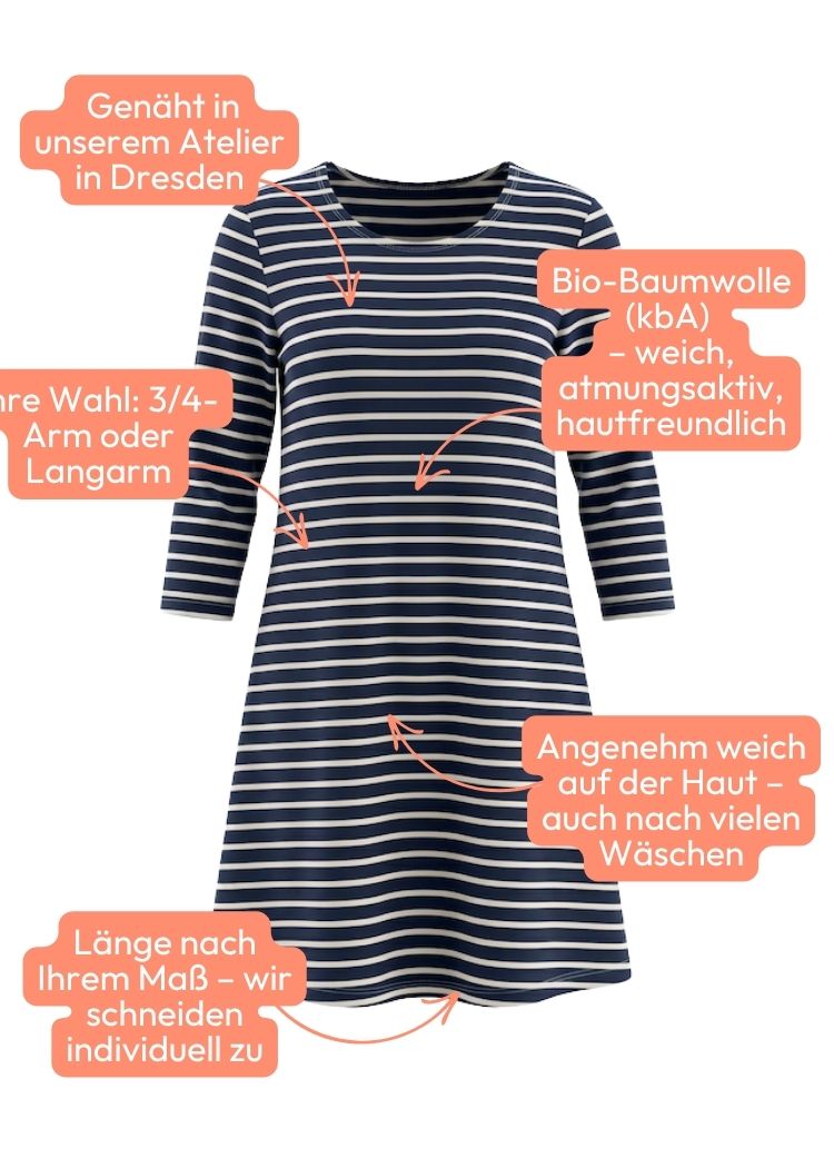 Streifenkleid Bio Baumwolle navy-ecru – nachhaltig und besonders weich, handgefertigt in Dresden von internaht