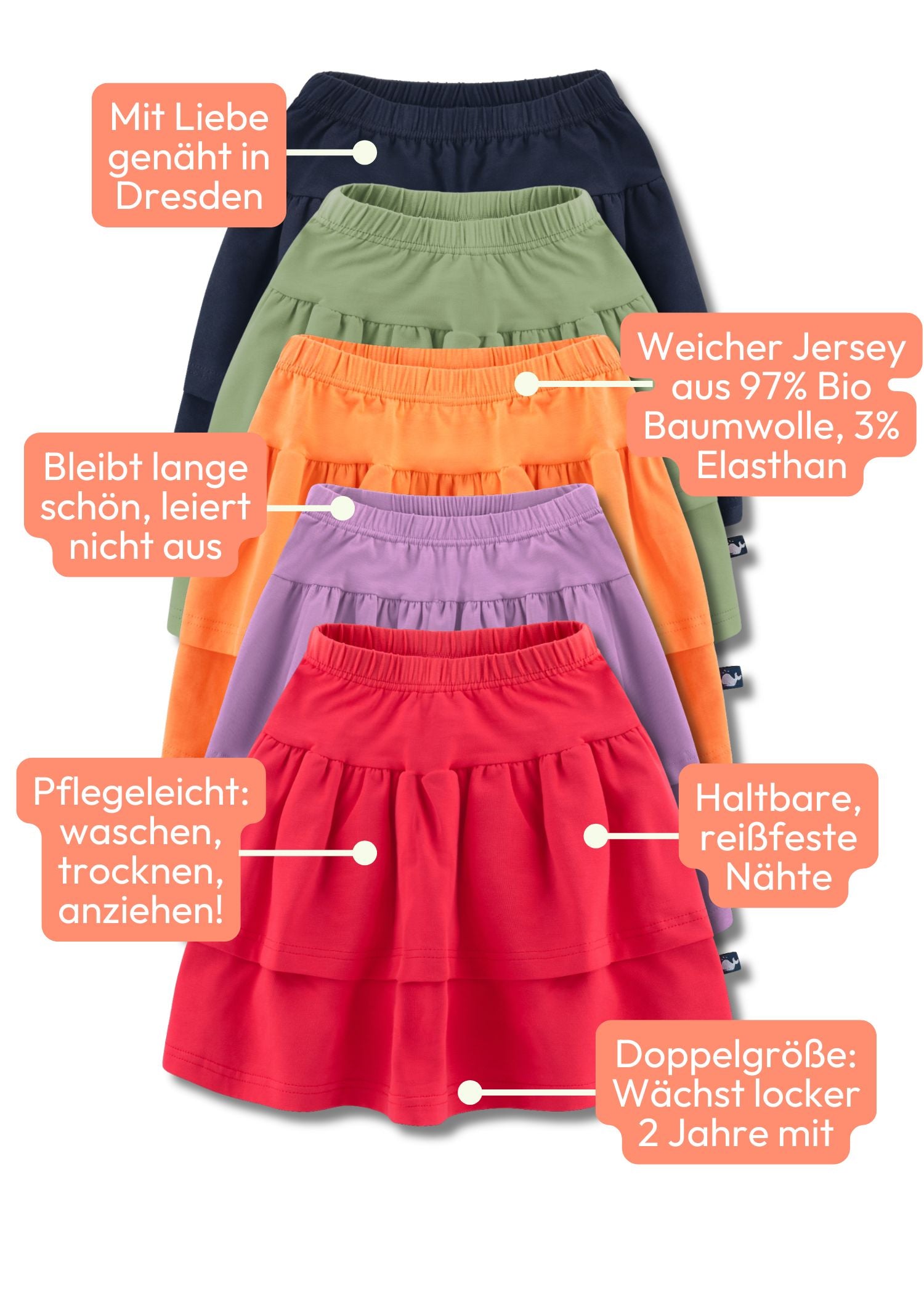 Stufenrock Mädchen aus Bio Baumwolle - Handgemachte Kinderkleidung aus Deutschland mit Liebe genäht von internaht in Dresden - Vorteile des Stufenrock auf einen Blick