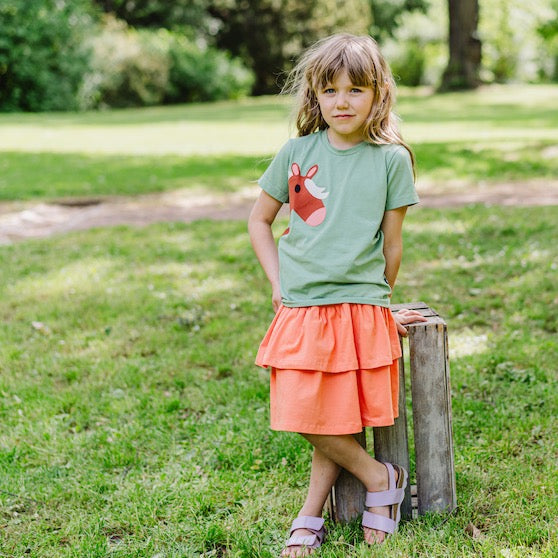 Stufenrock für Mädchen in Aprico Orange mit T-Shirt Pferd aus Biobaumwolle von internaht