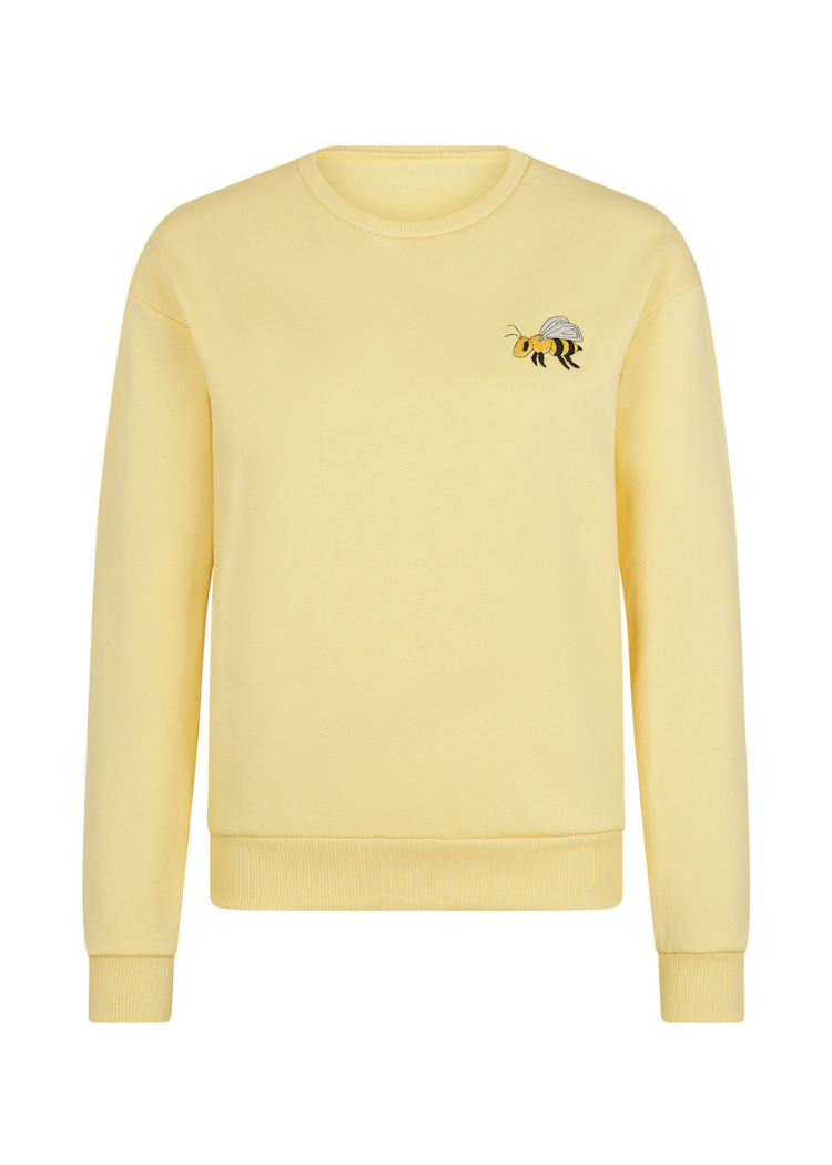 Vaniellegelbes Sweatshirt aus Biobaumwolle mit Bienen-Stickerei von internaht