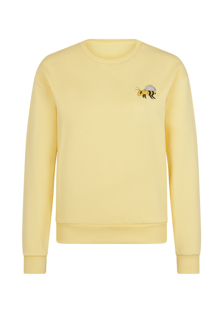 Vaniellegelbes Sweatshirt aus Biobaumwolle mit Bienen-Stickerei von internaht