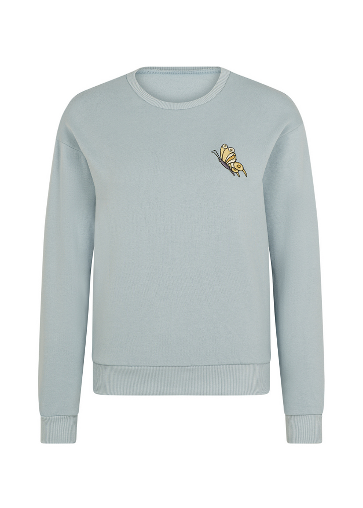 Hellblaues Sweatshirt mit Stickerei Schmetterling aus 100% Biobaumwolle von internaht