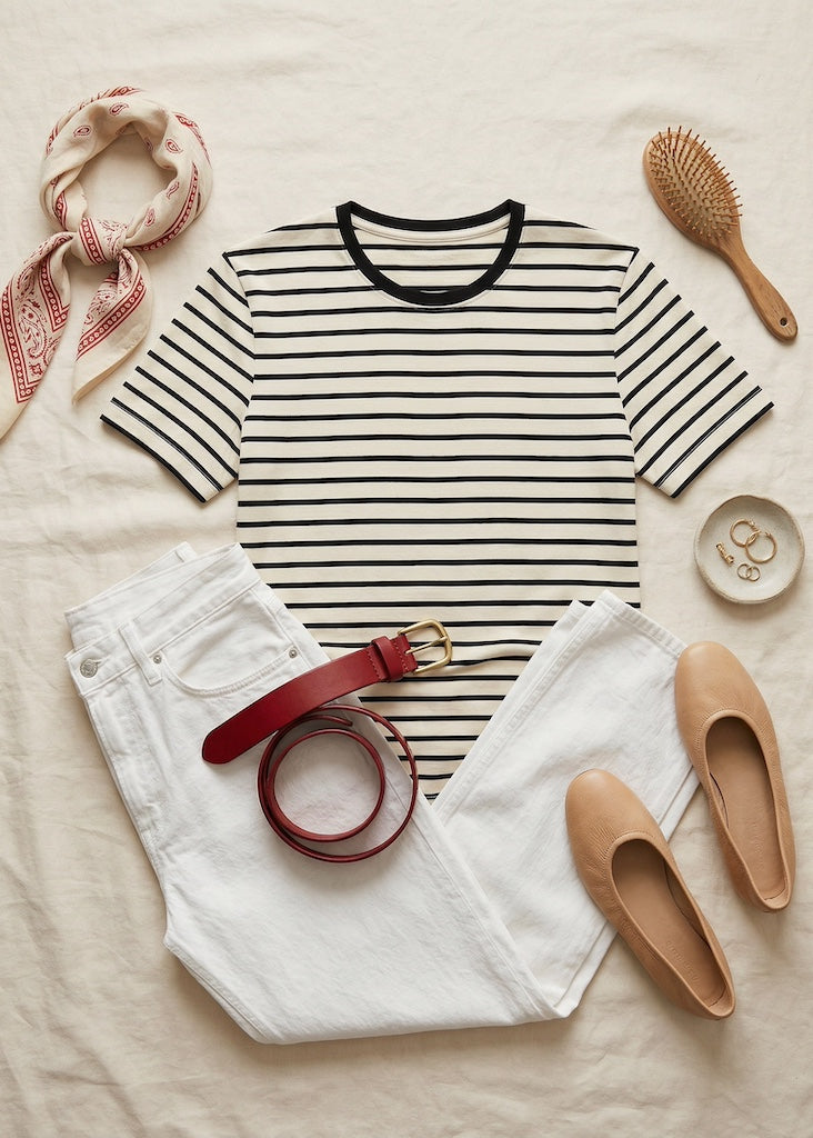 Style-Inspiration: T-Shirt Bio Baumwolle Damen Ecru-Navy kombiniert – nachhaltige Damenmode von internaht