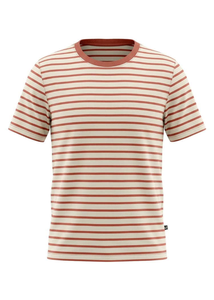 T-Shirt Bio Baumwolle Damen in Ecru-Rosenholz gestreift – handgenäht von internaht in Dresden