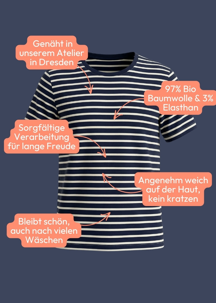 Hochwertiges T-Shirt Bio Baumwolle Damen Navy-Ecru – weich, formstabil & fair produziert von internaht