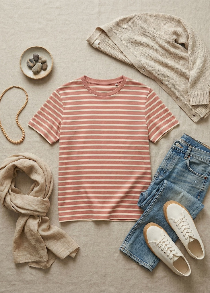 Style-Inspiration: T-Shirt Bio Baumwolle Damen Rosenholz-Ecru kombiniert – nachhaltige Damenmode von internaht