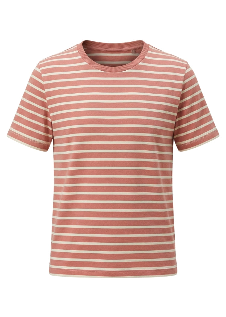T-Shirt Bio Baumwolle Damen in Rosenholz-Ecru gestreift – handgenäht von internaht in Dresden