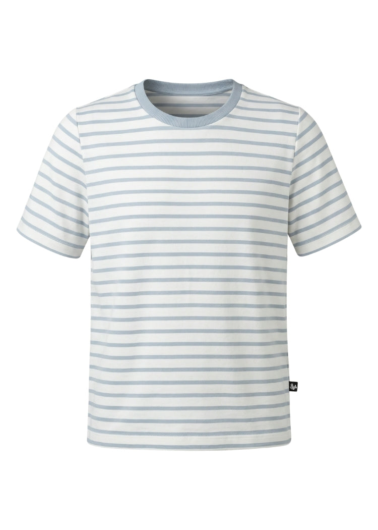 T-Shirt Bio Baumwolle Damen in Weiß-Hellblau gestreift – handgenäht von internaht in Dresden