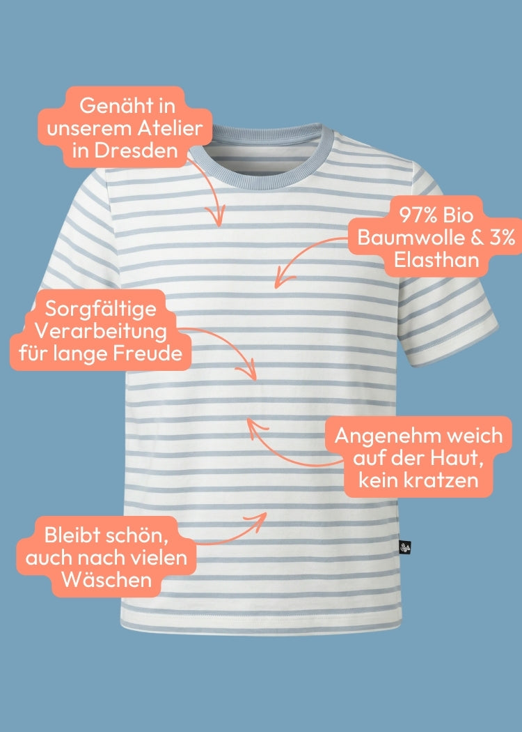 Hochwertiges T-Shirt Bio Baumwolle Damen Weiß-Hellblau – weich, formstabil & fair produziert von internaht