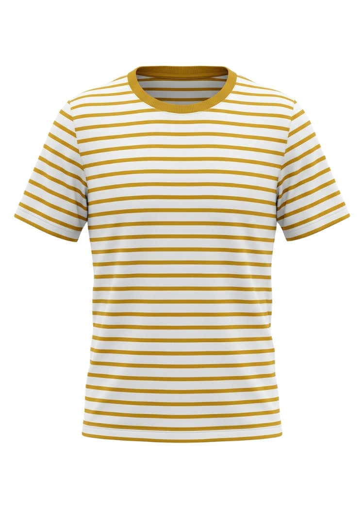 T-Shirt Bio Baumwolle Damen in Weiß-Senfgelb gestreift – handgenäht von internaht in Dresden