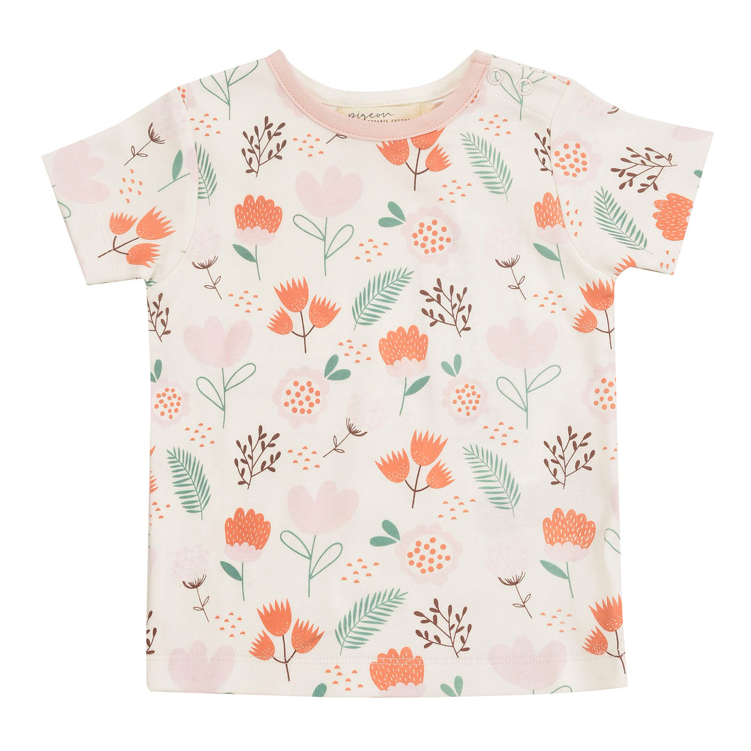 T-Shirt für Kinder Flowers Pink aus 100% Biobaumwolle von pigeon
