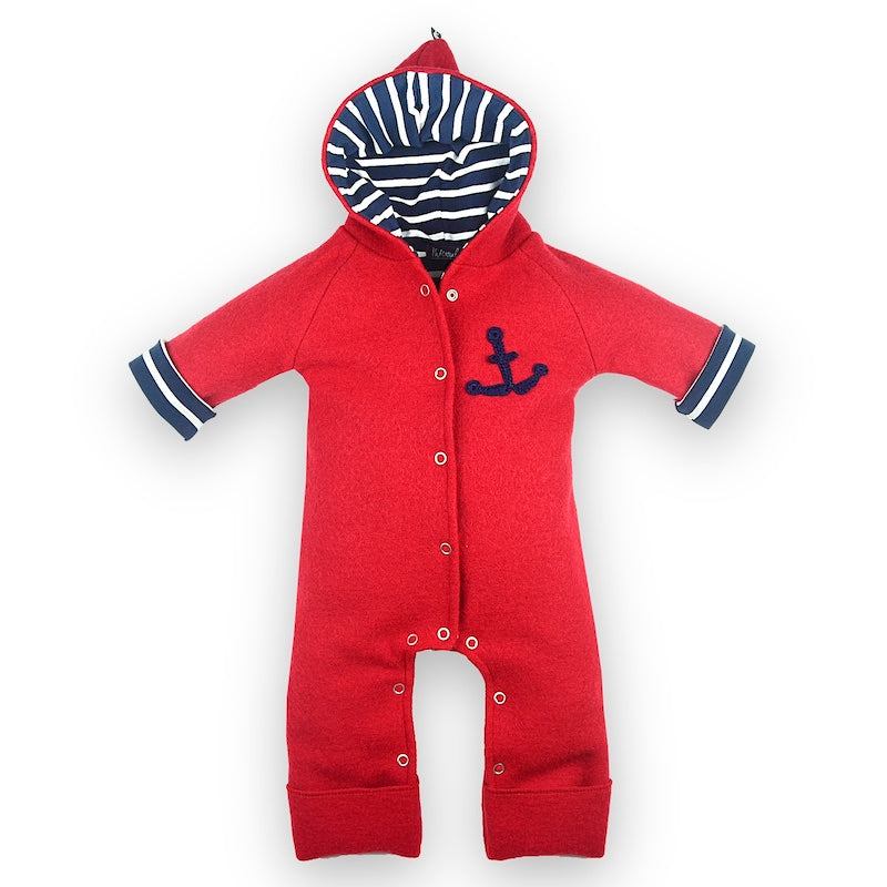 Walkoverall Baby aus Wollwalk in Rot aus 100% Schurwolle mit Innenfutter aus 100% Bio Baumwolle von internaht