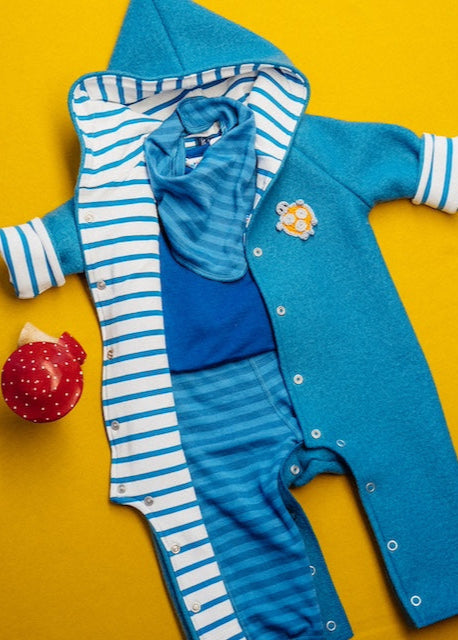 Wollwalk Overall Baby in Petrol aus 100% Schurwolle (kbT) vollständig gefüttert mit Biojersey von internaht