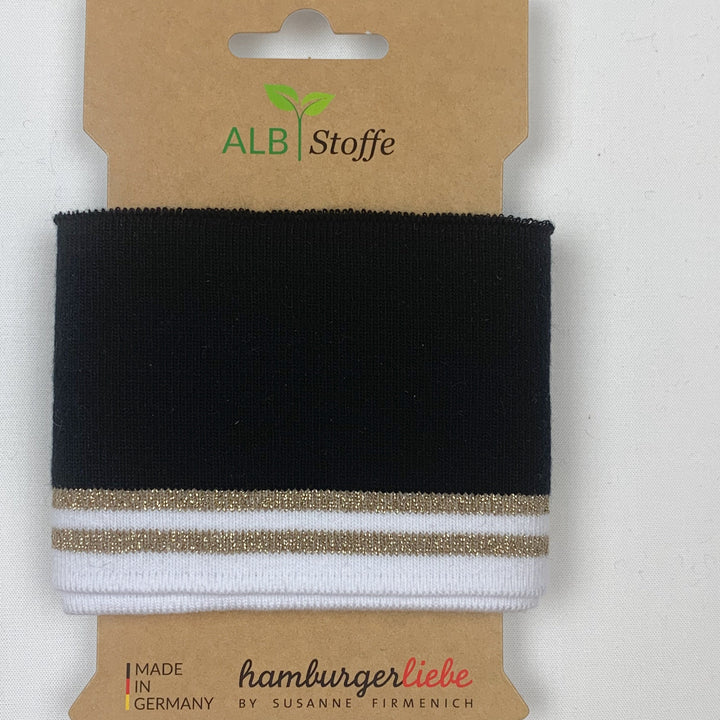 Cuff Me Bündchen von Albstoffe in Schwarz mit Goldenen und Weißen Streifen am unteren Rand Jetzt Online Kaufen