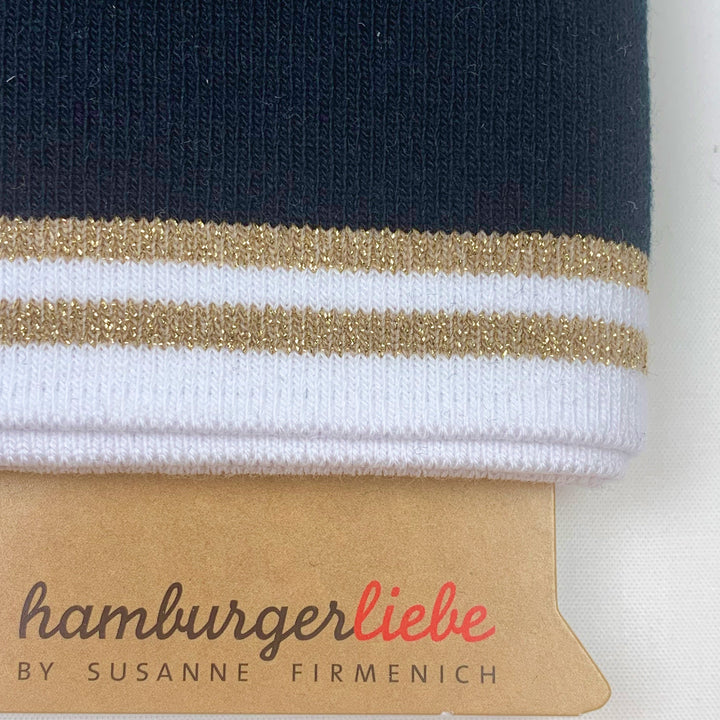 Cuff Me Bündchen von Albstoffe in Schwarz mit Goldenen und Weißen Streifen am unteren Rand Jetzt Online Kaufen