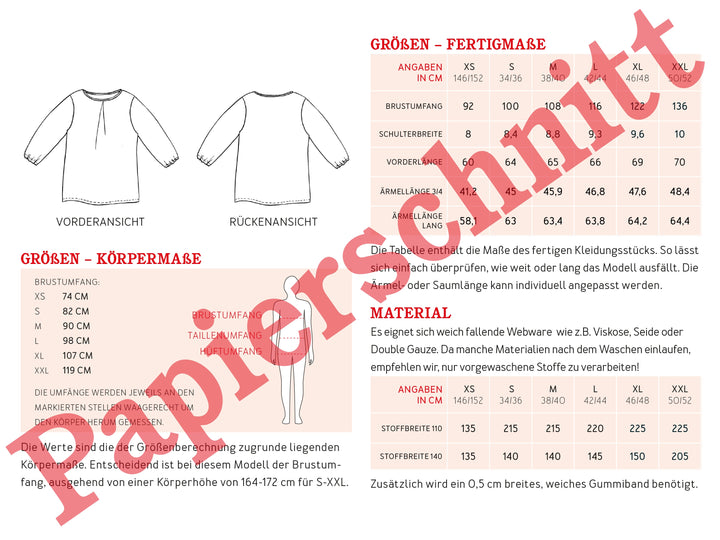 Schnittmuster Damen - Bluse FrauSuki von Schnittreif kaufen