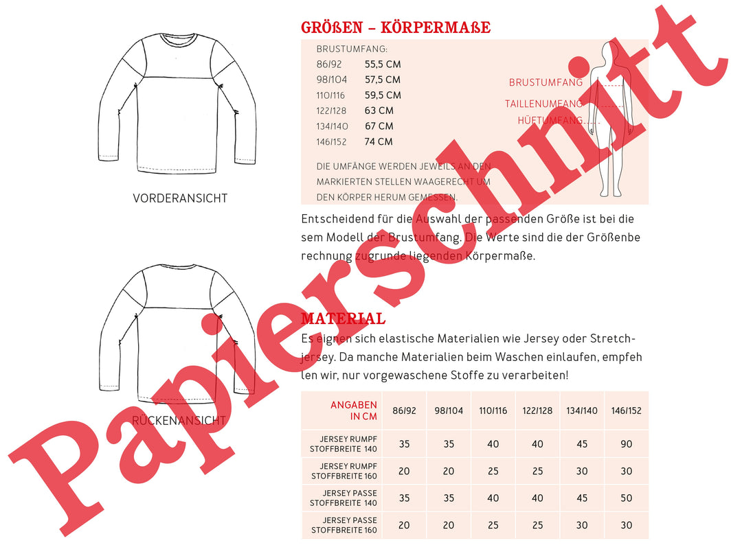 Schnittmuster Kinder - Shirt Levi von Schnittreif kaufen