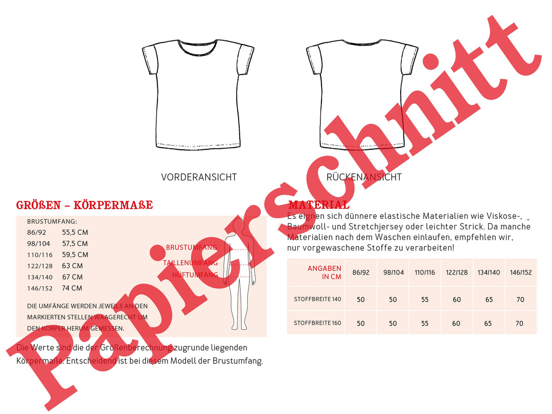 Schnittmuster Kinder - Shirt Tina von Schnittreif kaufen