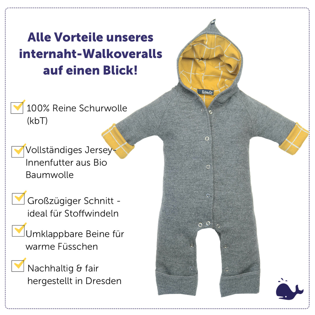 Wollwalkanzug Baby Grau - Die Vorteile eines internaht-Walkoveralls auf einen Blick