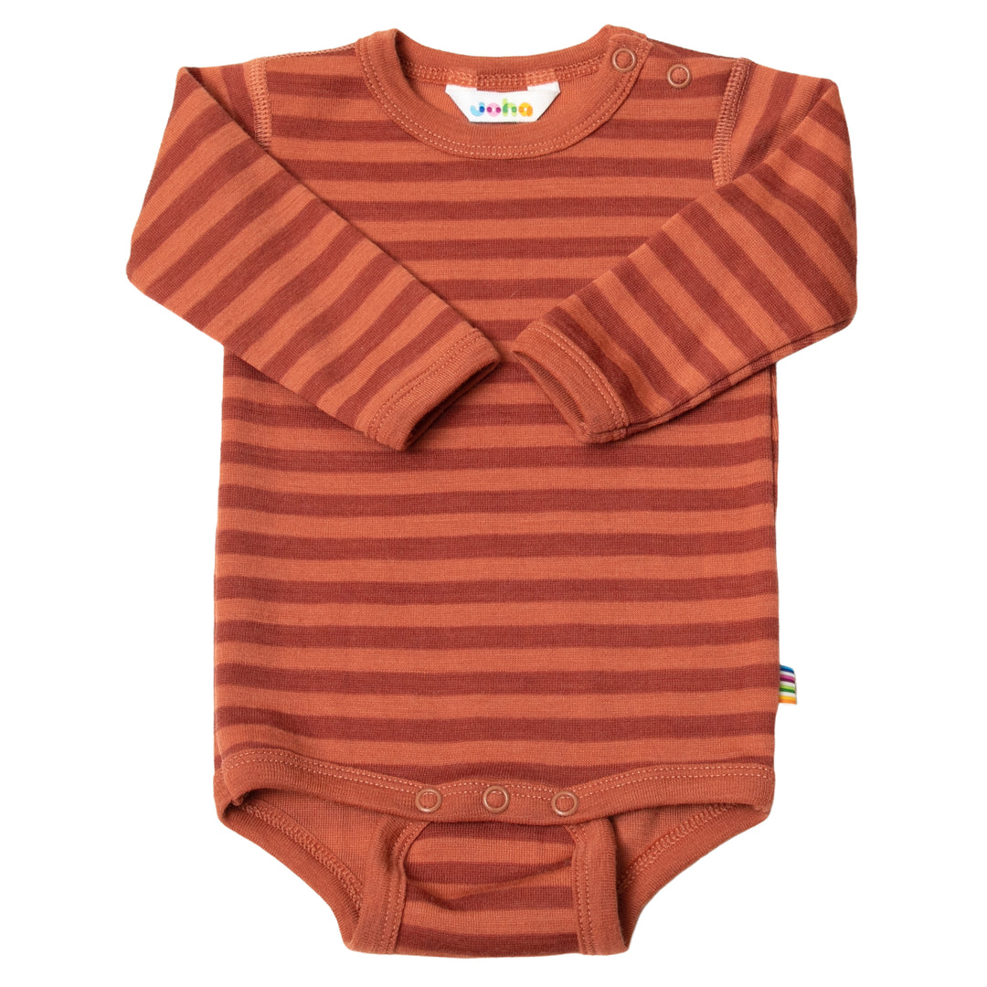 Langarm Baby Body aus Merinowolle Orange gestreift von joha