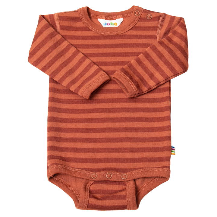 Langarm Baby Body aus Merinowolle Orange gestreift von joha
