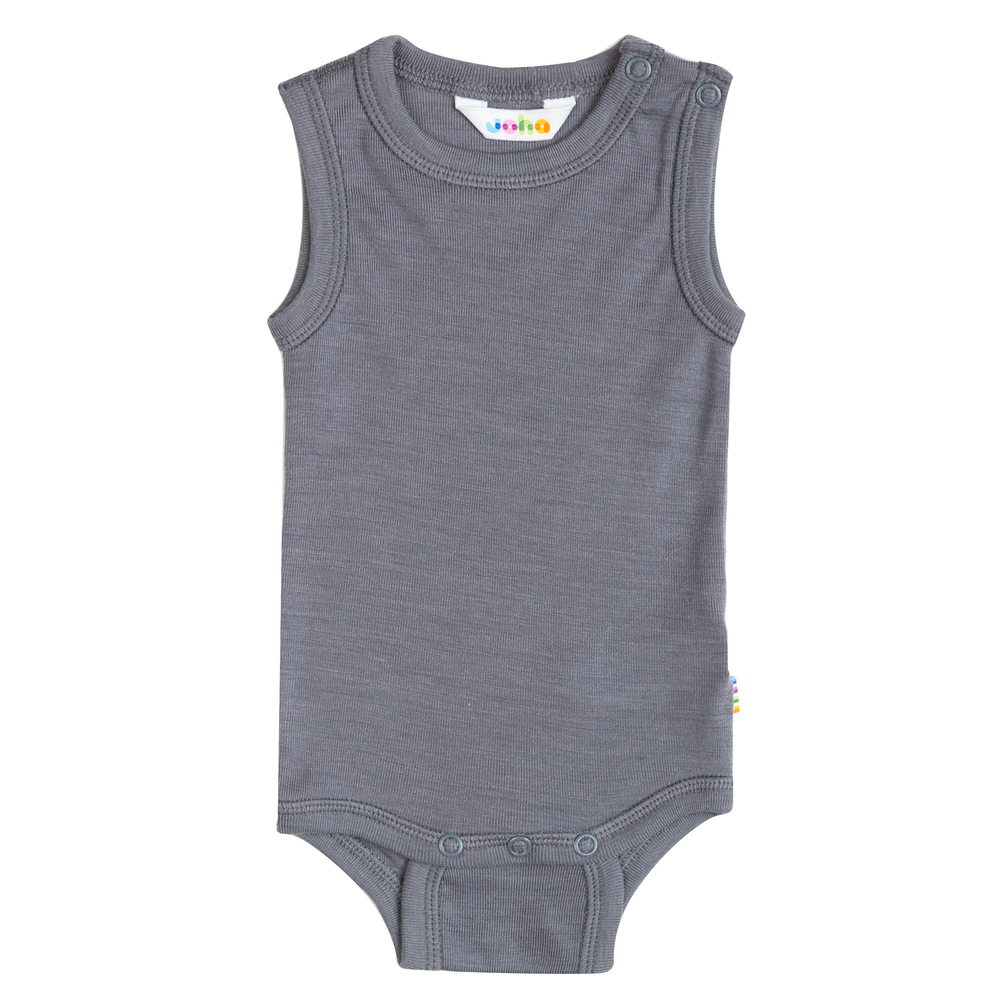 Baby Kurzarm-Body ohne Arm aus Wolle/Seide grau von joha aus Dänemark