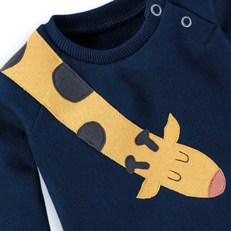 Baby Sweatshirt Giraffe Dunkelblau aus 100% Bio Baumwolle von internaht