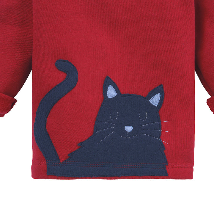 Roter Baby Sweater mit Katzen-Applikation aus 100% Biobaumwolle von internaht