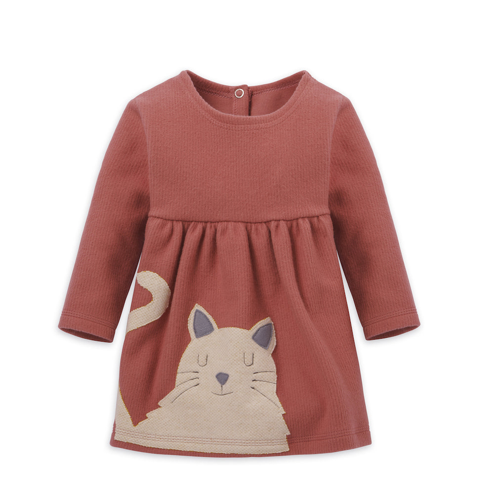 Rosenholzfarbenes Baby Sweatkleid Katze aus 100% Bio Baumwolle von internaht