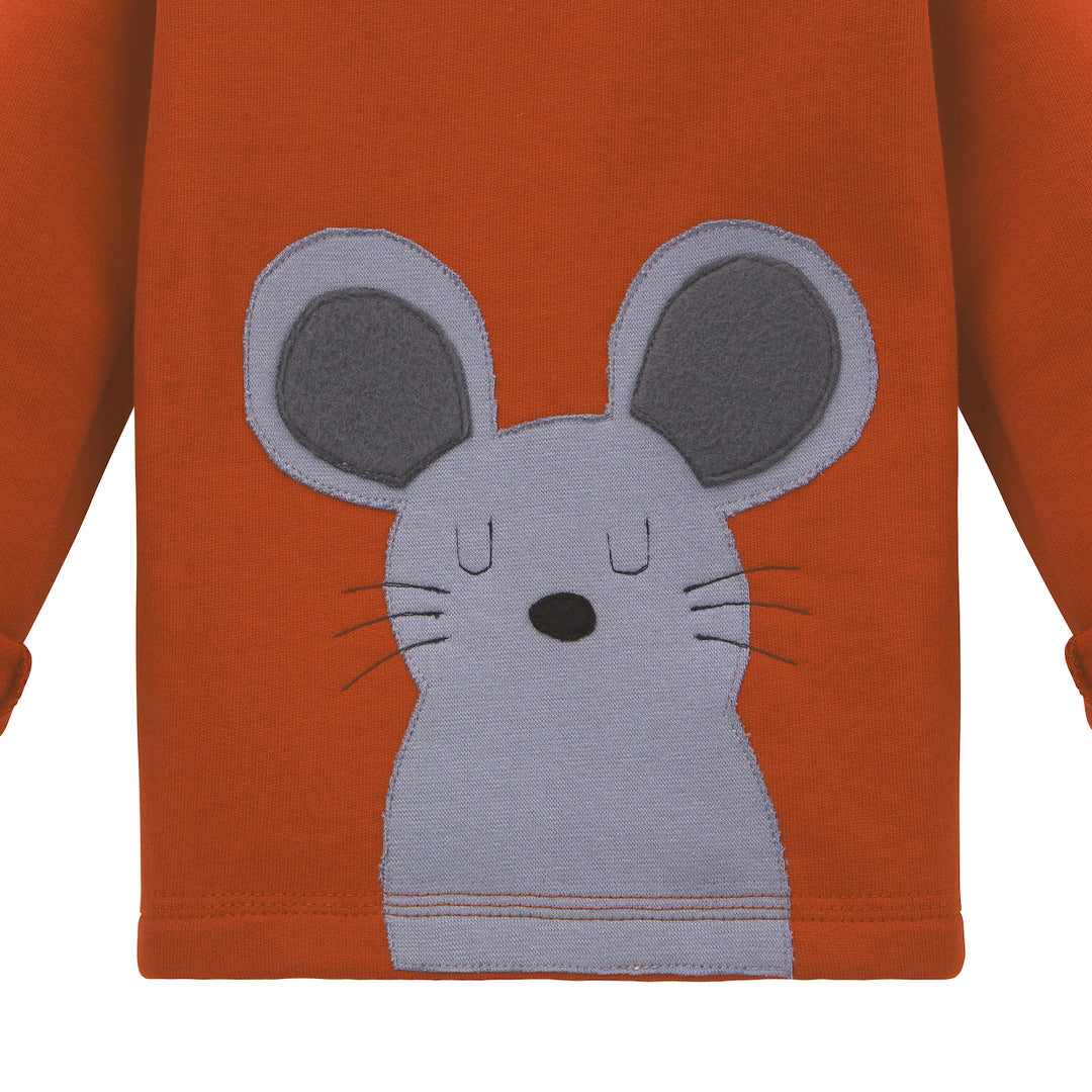 Baby Sweatshirt mit Maus-Applikation in Henna aus 100% Biobaumwolle von internaht