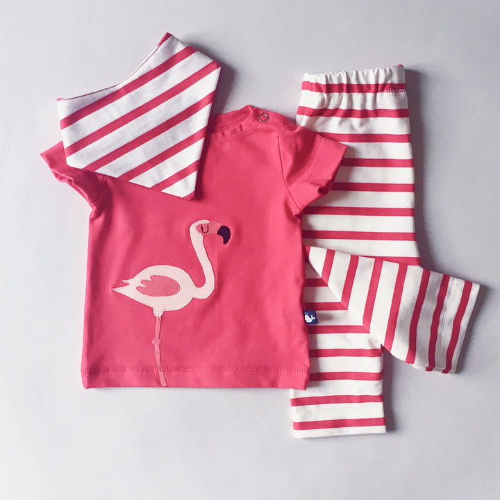 Gestreifte Baby Hose, Flamingo Shirt und Halstuch für Baby Mädchen magenta aus Bio Baumwolle von internaht