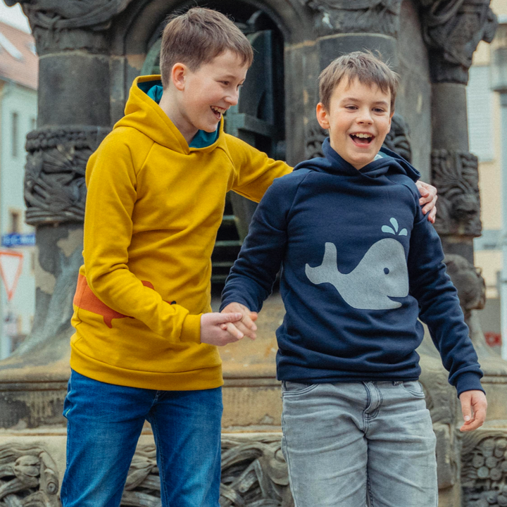Kapuzenpullover mit Dackel und Wal-Hoodie für Kinder aus 100% Biobaumwolle von internaht
