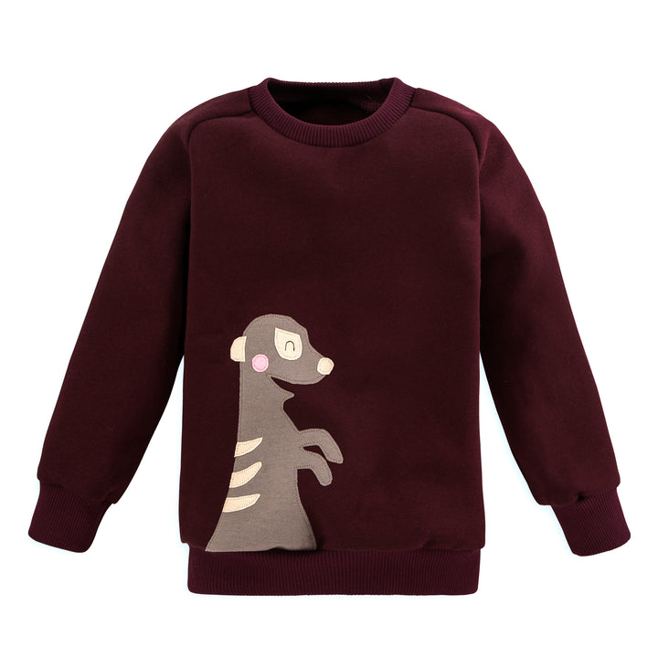 Erdmaennchen Sweatshirt für Kinder aus weinroter Bio Baumwolle von internaht