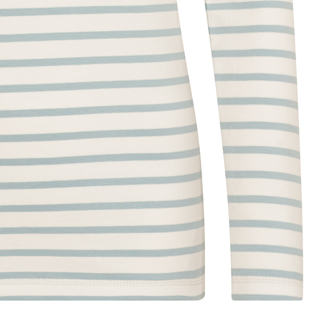 Gestreiftes Langarmshirt für Damen aus 97% Bio Baumwolle und 3% Elasthan mit himmelblauen Streifen von internaht
