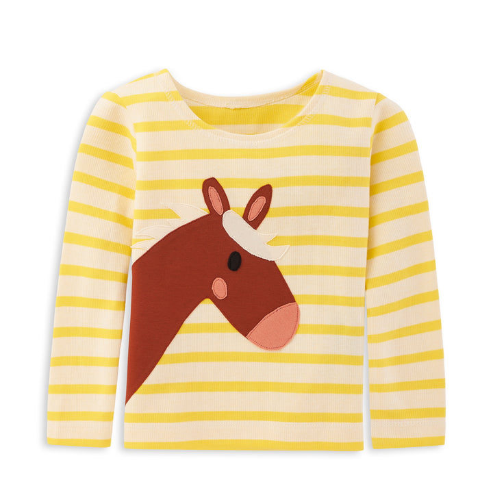 Gestreiftes Shirt aus Bio Baumwolle mit Pferd für Mädchen von internaht aus Dresden