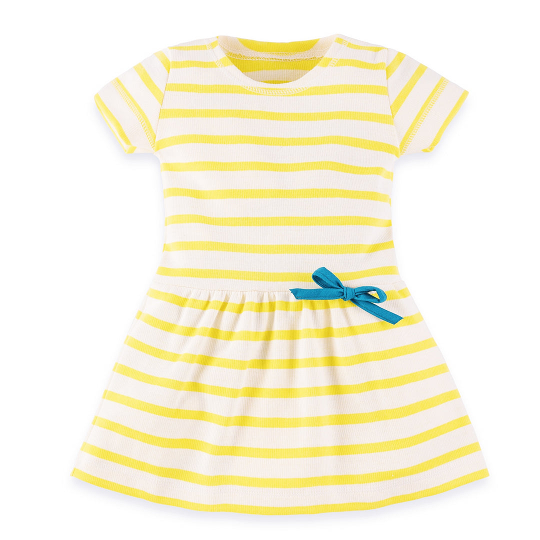 Gestreiftes Sommerkleid für Mädchen gelb weiss aus 100% Bio Baumwolle von internaht