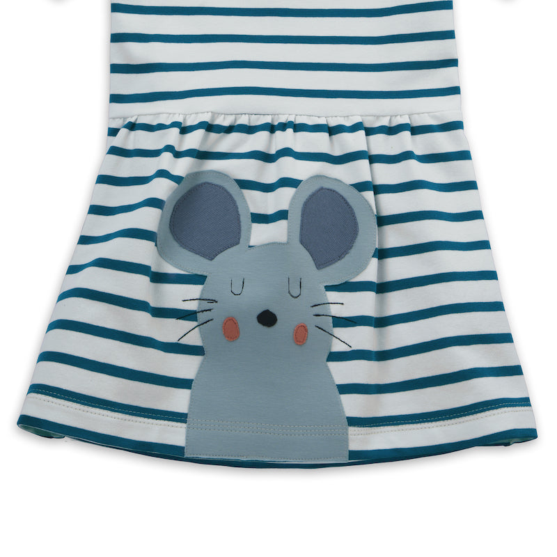 Maus-Applikation zum gestreiften Sommerkleid für Mädchen mit Maus aus 100% Bio Baumwolle von internaht