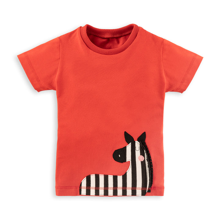 Orange Kinder T-Shirt mit Zebra-Applikation von internaht
