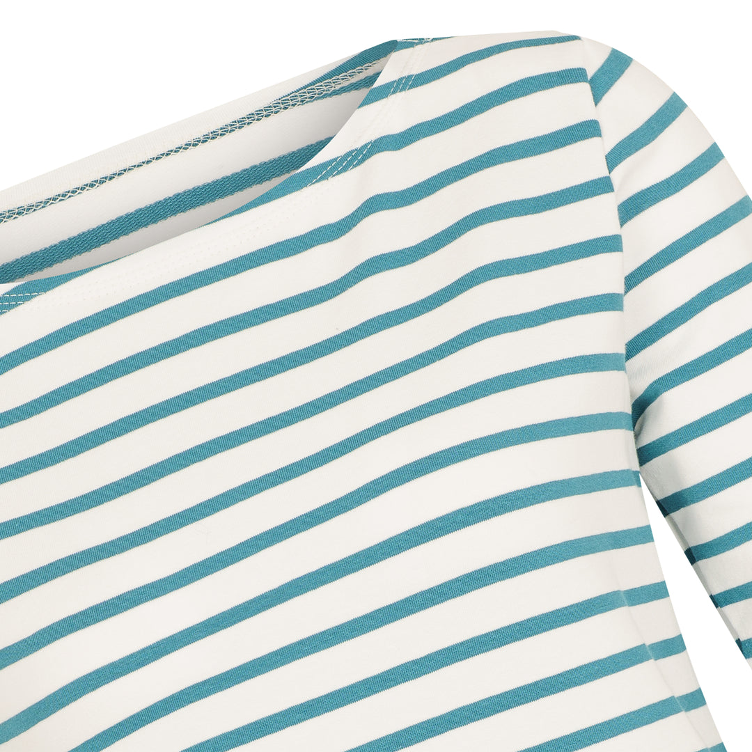 Langarmshirt Gestreift für Damen in Ecru-Petrol aus Biobaumwolle von internaht