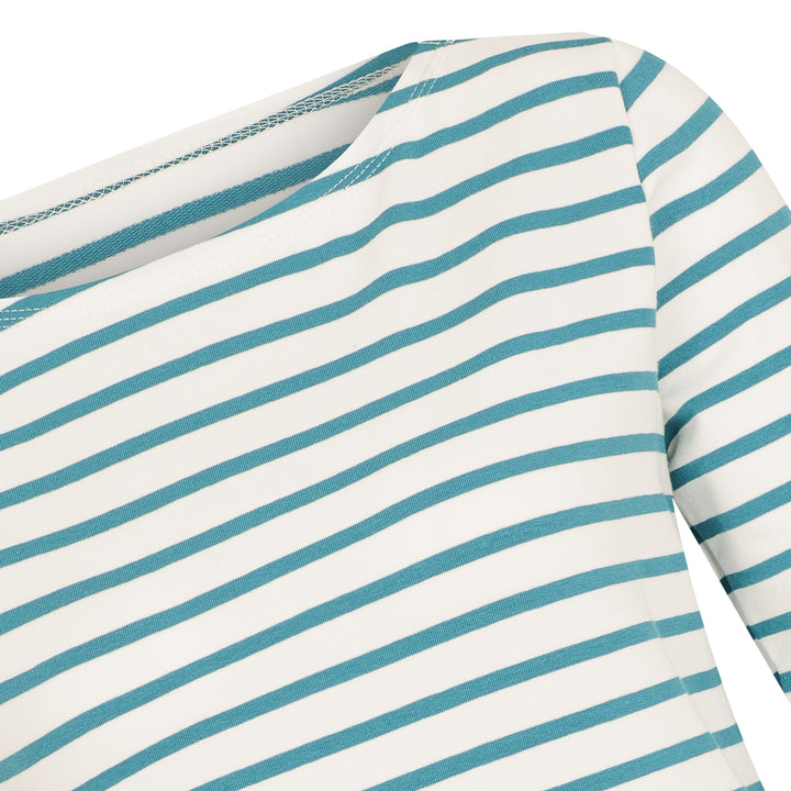 Langarmshirt Gestreift für Damen in Ecru-Petrol aus Biobaumwolle von internaht