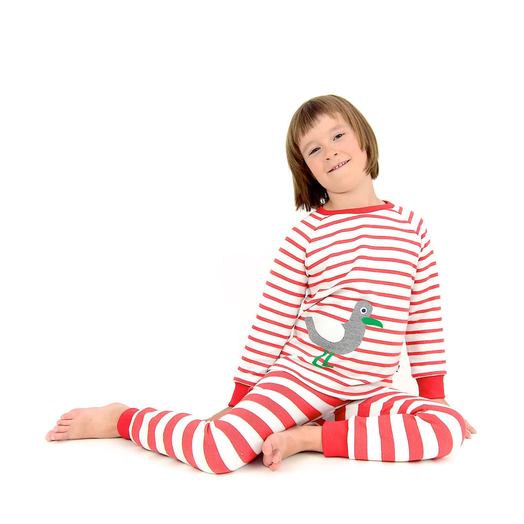 Mädchen Schlafanzug Möwe aus Biobaumwolle rot-weiß gestreift