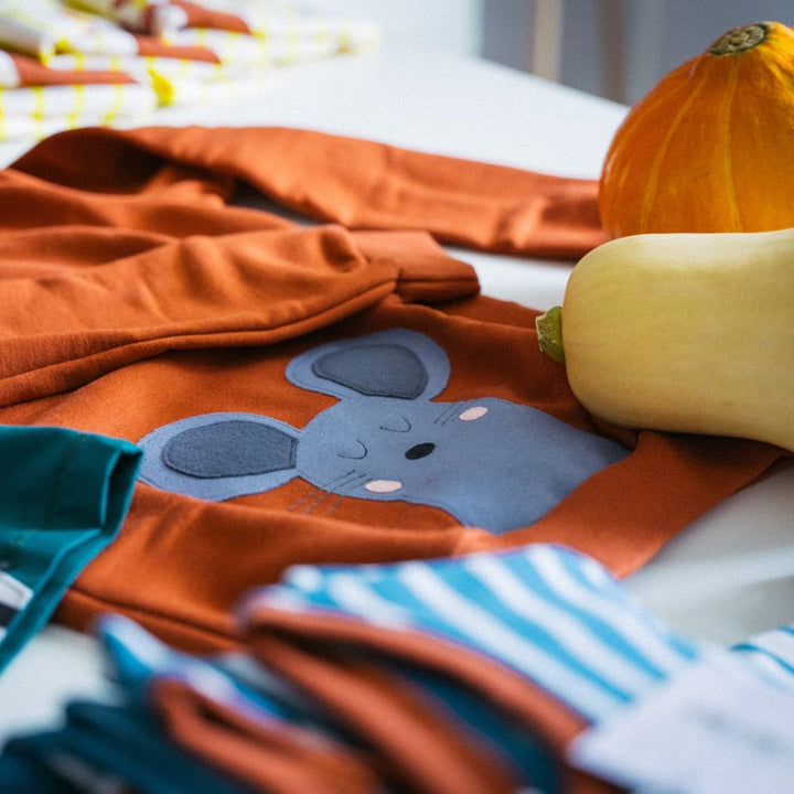 Hennafarbener Mäuse Sweater für Kinder aus 100% Bio Baumwolle von internaht